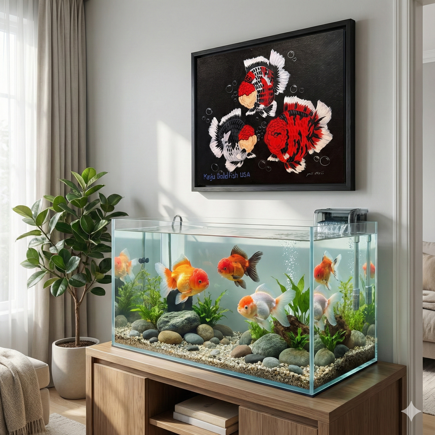 Luxurious Trio Oranda Canvas Art with Bold Tiger Patterns