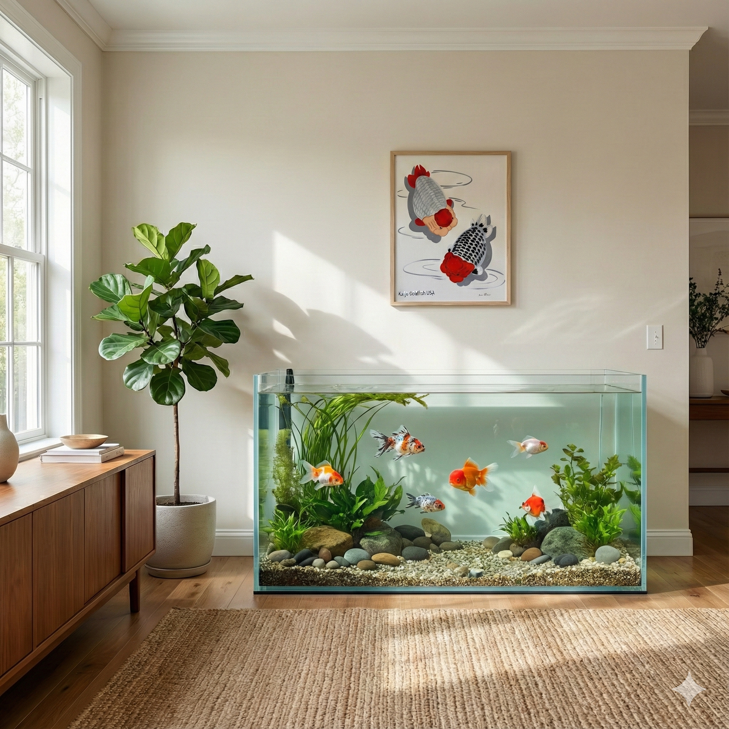 Minimalist Japanese Style Tancho Ranchu Canvas Art Painting