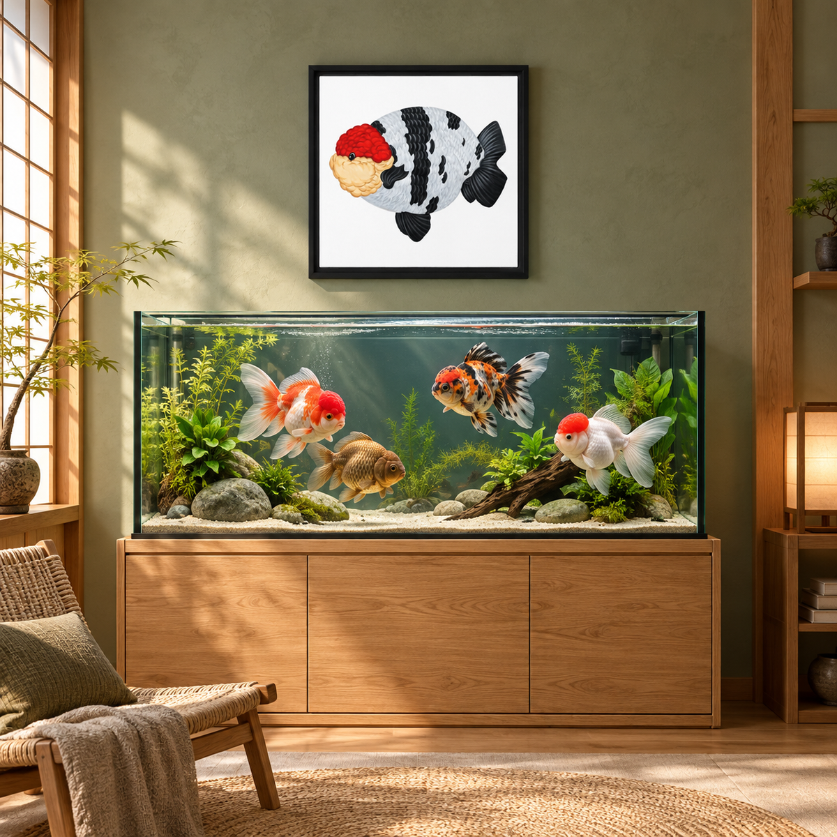 Tancho Ranchu Framed Canvas | Fancy Goldfish Wall Art