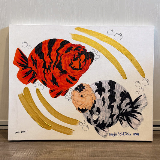 Hand Painted Red and White Tiger Ranchu Goldfish Art Canvas