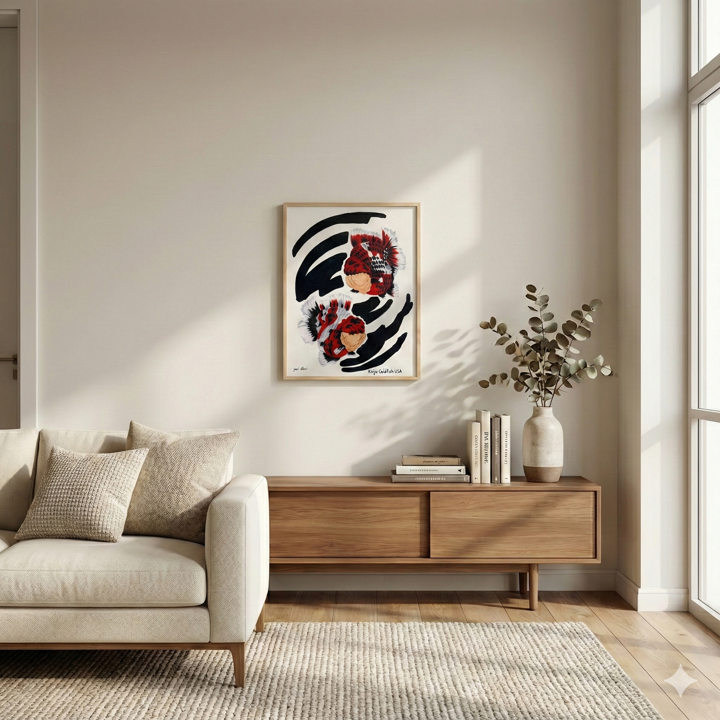 Modern Zen Sumi-e Style Oranda Goldfish Art Painting