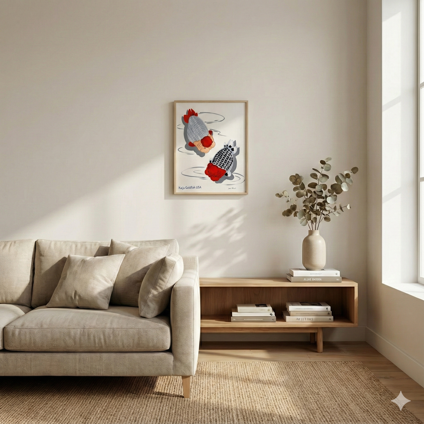 Minimalist Japanese Style Tancho Ranchu Canvas Art Painting